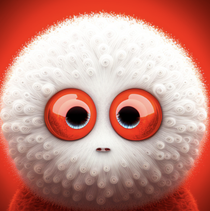 Wooly monster created by a 3D program in one day vs. created by AI in ten seconds.