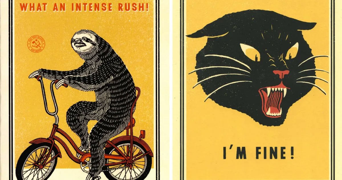 🚴‍♂️🦥🐱 Ravi Zupa's quirky biking sloths & raging cats take center stage in his illustrations. Self-aware creatures ponder TV habits & helmet style! Inspired by Zupa's daily biking in Colorado buff.ly/42nTSGk