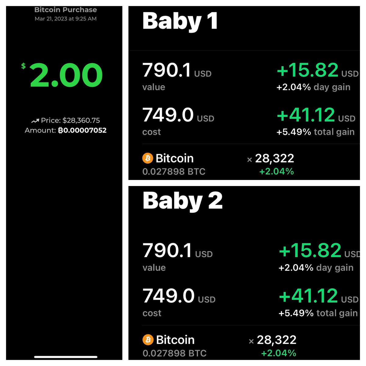 BitcoinDadBTC's tweet image. Day 556
Purchase price: $28,360.75
Amount received: 7,052Sats
Each baby will get: 3,526Sats ($1.00)

New balance: $790.10/2,789,805Sats
#Bitcoin #BitcoinDad #Stacksats #Dailysats #Sats #DCA #BTC #Roadto3Million #strike