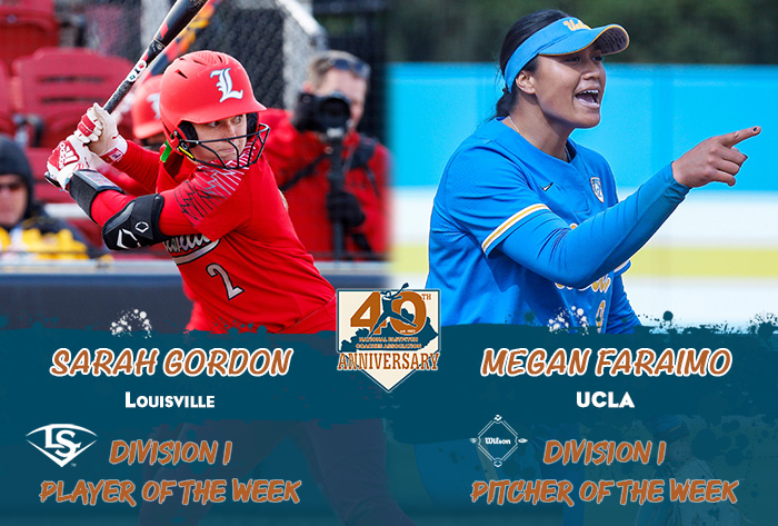 🥎 @UCLASoftball's Megan Faraimo & @LouisvilleSB's Sarah Gordon capture D1 @sluggerFP Player & @wilsonballglove Pitcher of the Week honors! 🔗bit.ly/3yRc79D