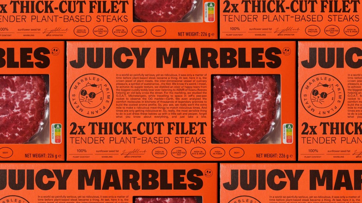 Plant-Based Steak Juicy Marbles' Branding Turns On the Charm With Bright, Maximalist Fun | Dieline - Design, Branding &amp; Packaging Inspiration - marketinghits.com/blog/plant-bas…