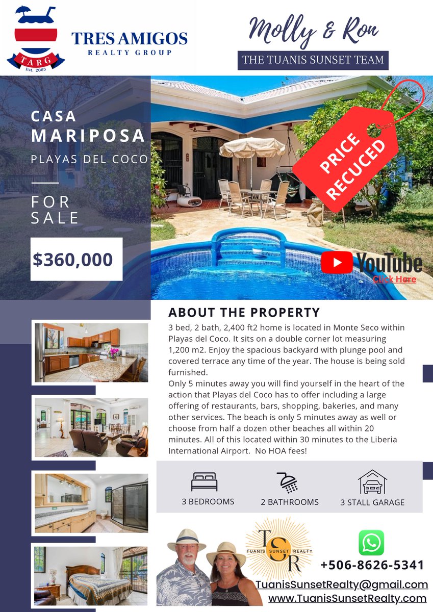thehowlermag's tweet photo. Tuanis Sunset Realty Costa Rica with Tres Amigo Realty Group
Contact Molly and Ron today to schedule a viewing of Casa Mariposa in Playas Del Coco
#howlermag #tresamigorealtygroup #visitcostarica #costarica #playasdelcoco #costaricaRealEstate https://t.co/faEAqTSO5m