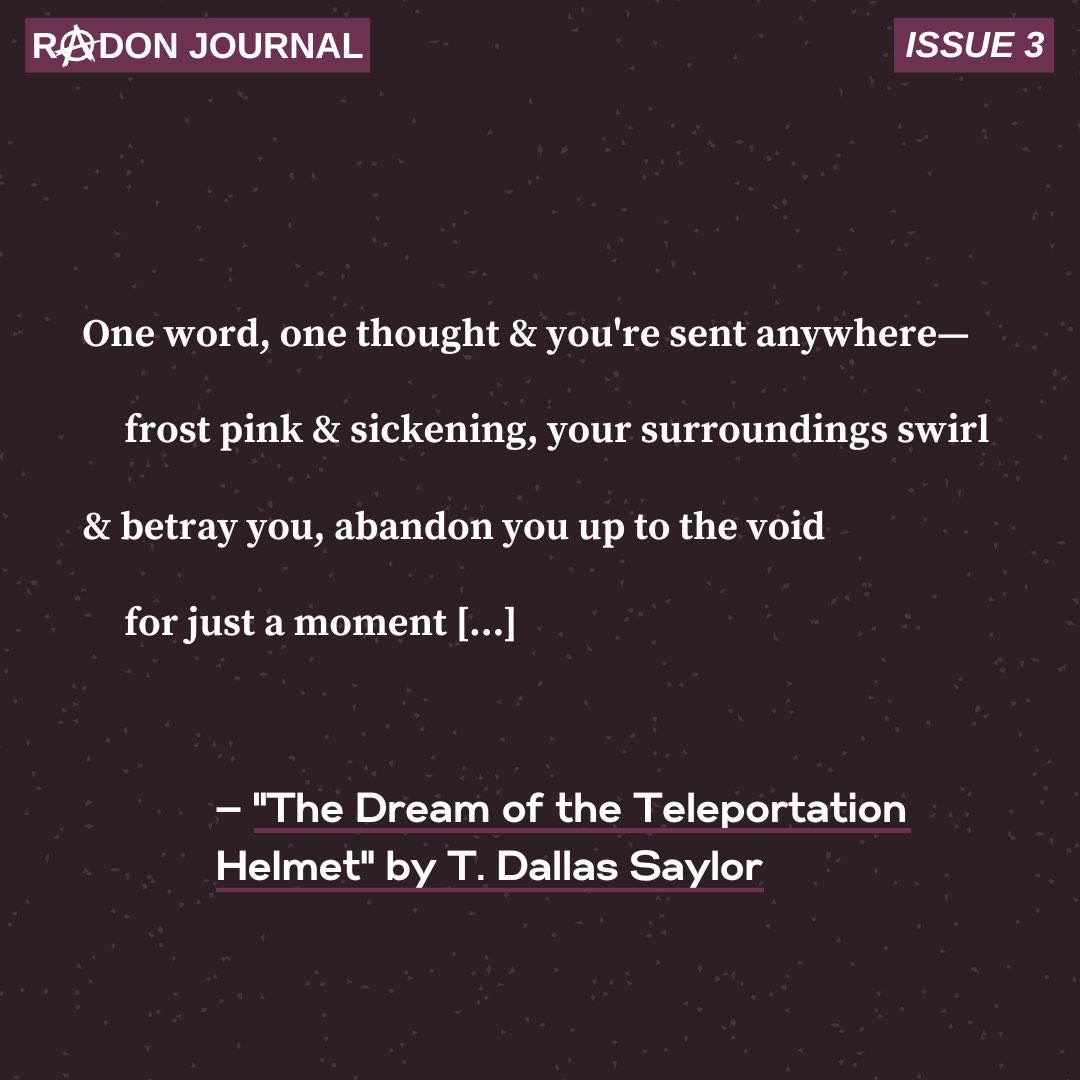 RadonJournal's tweet photo. It’s World Poetry Day! You can celebrate with this vivid piece by Radon author T. Dallas Saylor (@dallas_saylor)! 🌳👐

Read “The Dream of the Teleportation Helmet” here: https://t.co/6mTkWIUY8m https://t.co/HpTDDQ2nHE