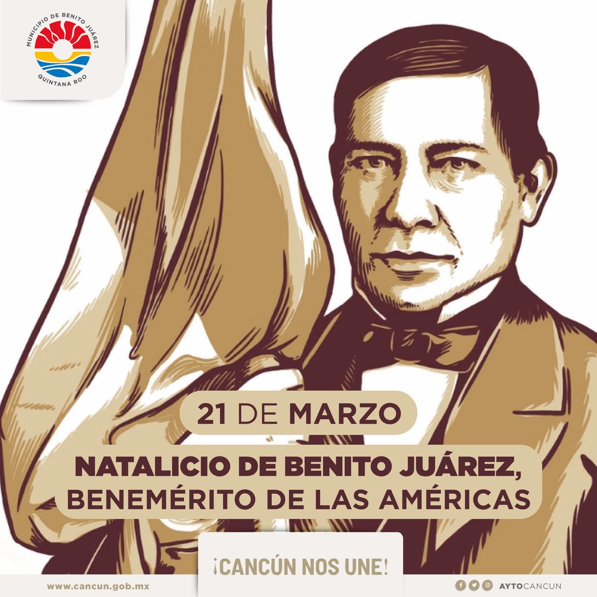 Conmemoramos el 217 Aniversario del Natalicio de Benito Juárez, nombre que lleva nuestro municipio en su honor.

Hablar de #BenitoJuárez, es hablar de lucha por la justicia y por la igualdad; por las mujeres y los hombres de su tiempo, y también por las generaciones 1/2