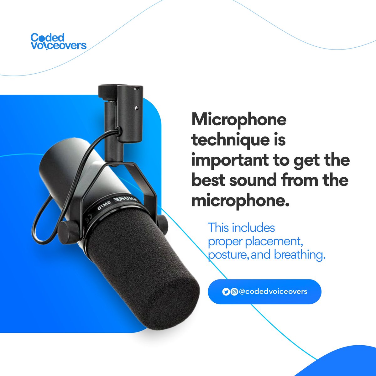 CodedVoiceovers's tweet photo. Hey there, voice actors! Did you know that proper microphone technique is key to getting the best sound from your mic? This includes everything from proper placement to posture and breathing techniques.
#voiceover #voiceoverartist #voiceovergear #voiceoverlife #codedvoiceovers https://t.co/y595OYW6gw