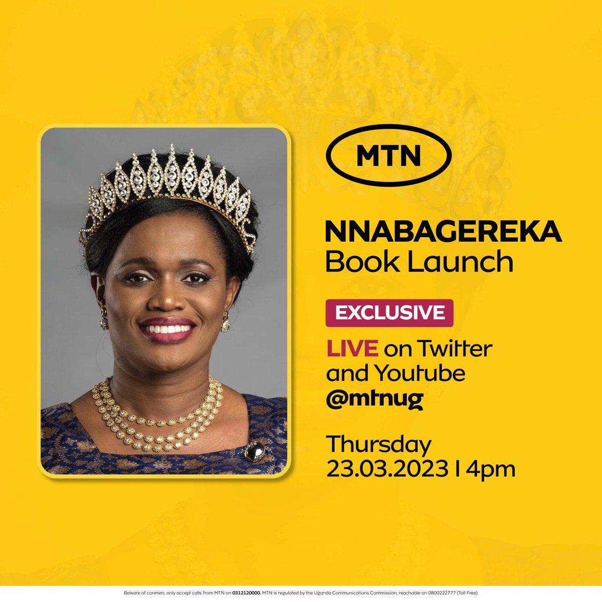 .@mtnug will be having an exclusive view of the Nnabagereka of Buganda book launch live on theirTwitter page and their YouTube channel on Thursday at 4pm. #GoodTogether
#TogetherWeAreUnstoppable