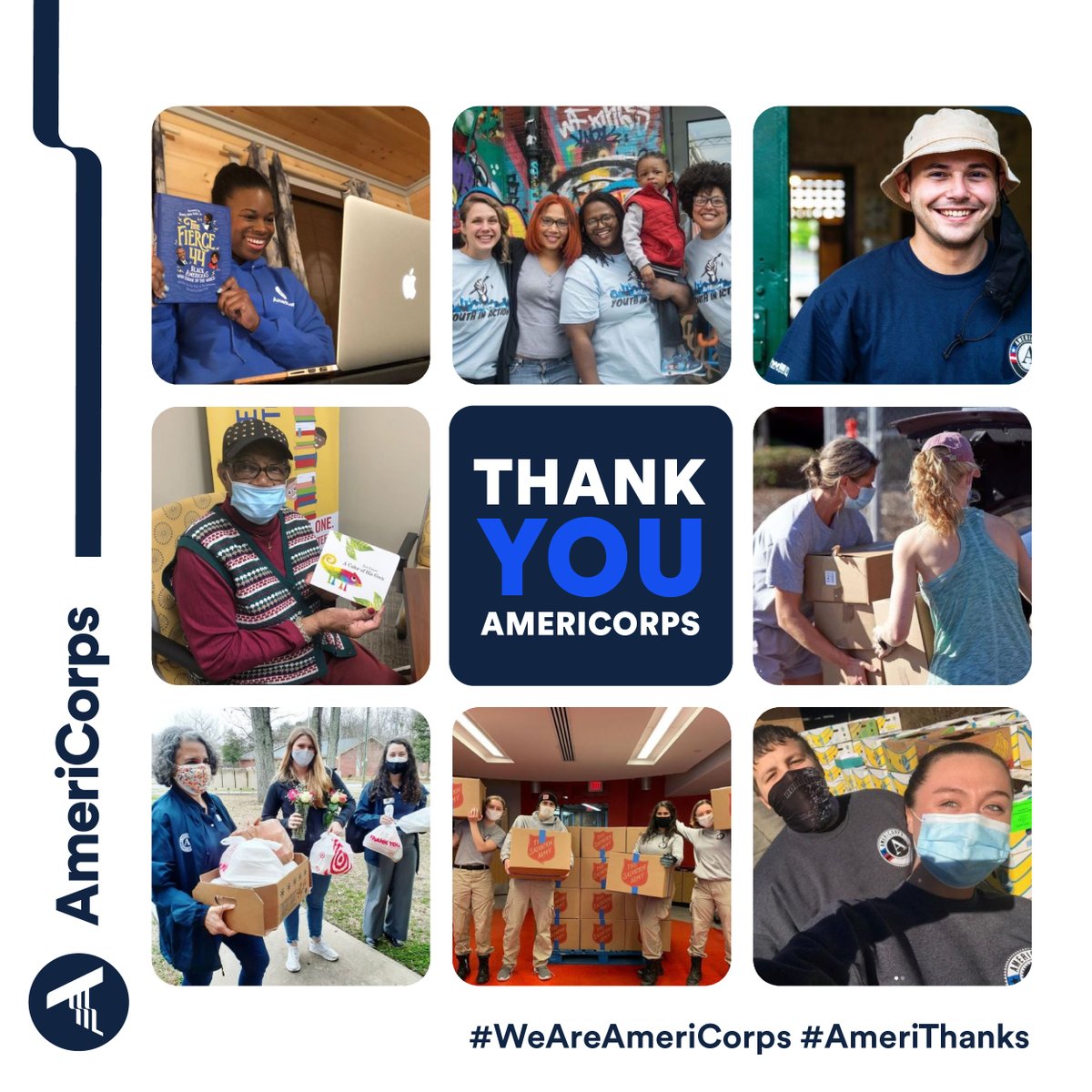 As #AmeriCorpsWeek wraps up, we'd like to thank all the dedicated @AmeriCorps members currently serving or who have previously served. Your dedication has led to a brighter tomorrow. You inspire the next generation of service members. Many, many #AmeriThanks to you!