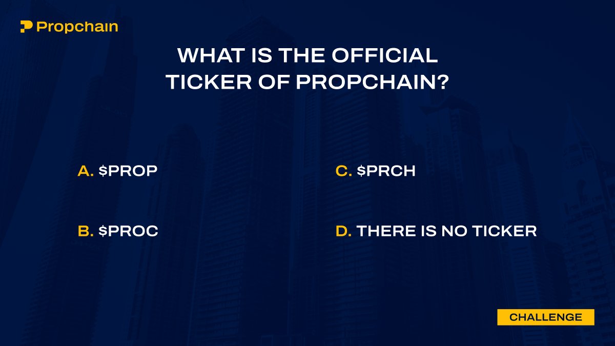 Question 1⃣ of 8 

Here's the first question of the #Propchain Challenge!
Like &amp; retweet this tweet, and post your answer in the comments below 👇

Answer this question correctly &amp; get a step closer to being 1 of the 3 lucky winners!