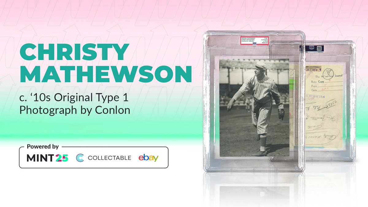 Type 1 photo of HOF pitcher Christy Mathewson by Charles Conlon! 
The image captures Mathewson warming up in the mid-1910s and is considered a "poetic documentation" of America's favorite pastime.

The MINT Auction is curated by Collectable, in partnership with eBay. Live 3/29.