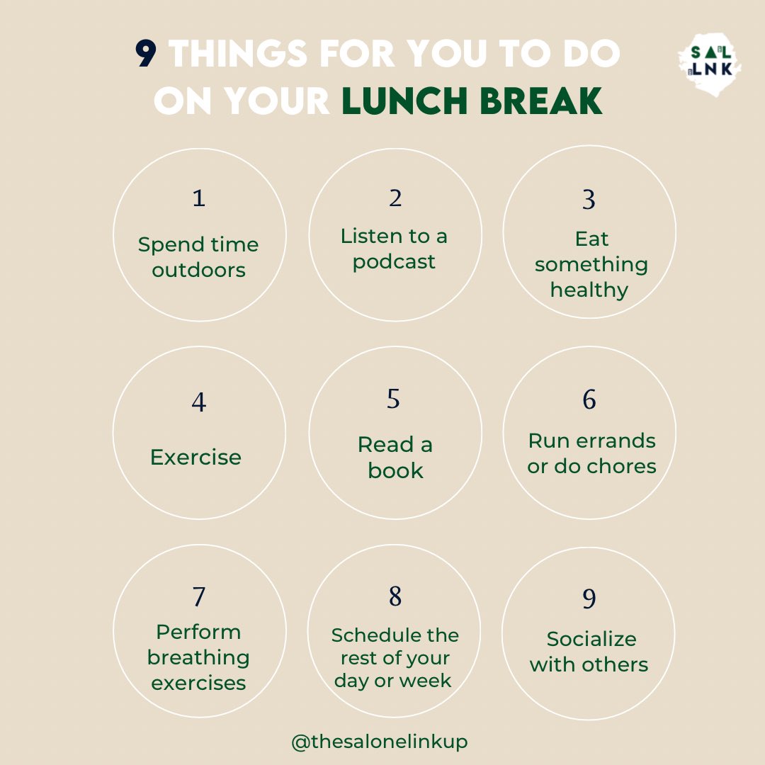 thesalonelinkup's tweet photo. #SLTipTuesday: Don’t forget to take your lunch break!
A helpful self-care reminder for you all on-the-clock with work and business all!😁 https://t.co/HayGuyf2xJ