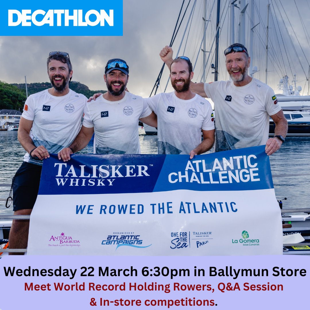 RowHardRgoHome's tweet photo. Get onto Eventbrite and book your FREE tickets to meet us at @DecathlonIE Ballymun Saint Margaret's Road D11 X2NC tomorrow between 6:30 - 8:00pm.
https://t.co/1Ir2t5C4lQ
☘️ 
@ACampaigns 
@Irish_Air_Corps 
@Independent_ie @LMFMRADIO 

#rowhardorgohome #twac #twac2022 https://t.co/OBmsHYG04U