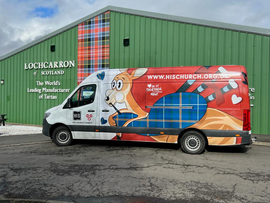 Great to visit our partners @lochcarronscot in Scotland. We brought our ‘Roo van’ featuring His Church’s ‘460 Binbrook’ tartan produced by Lochcarron, in order to collect a wonderful donation from them today!