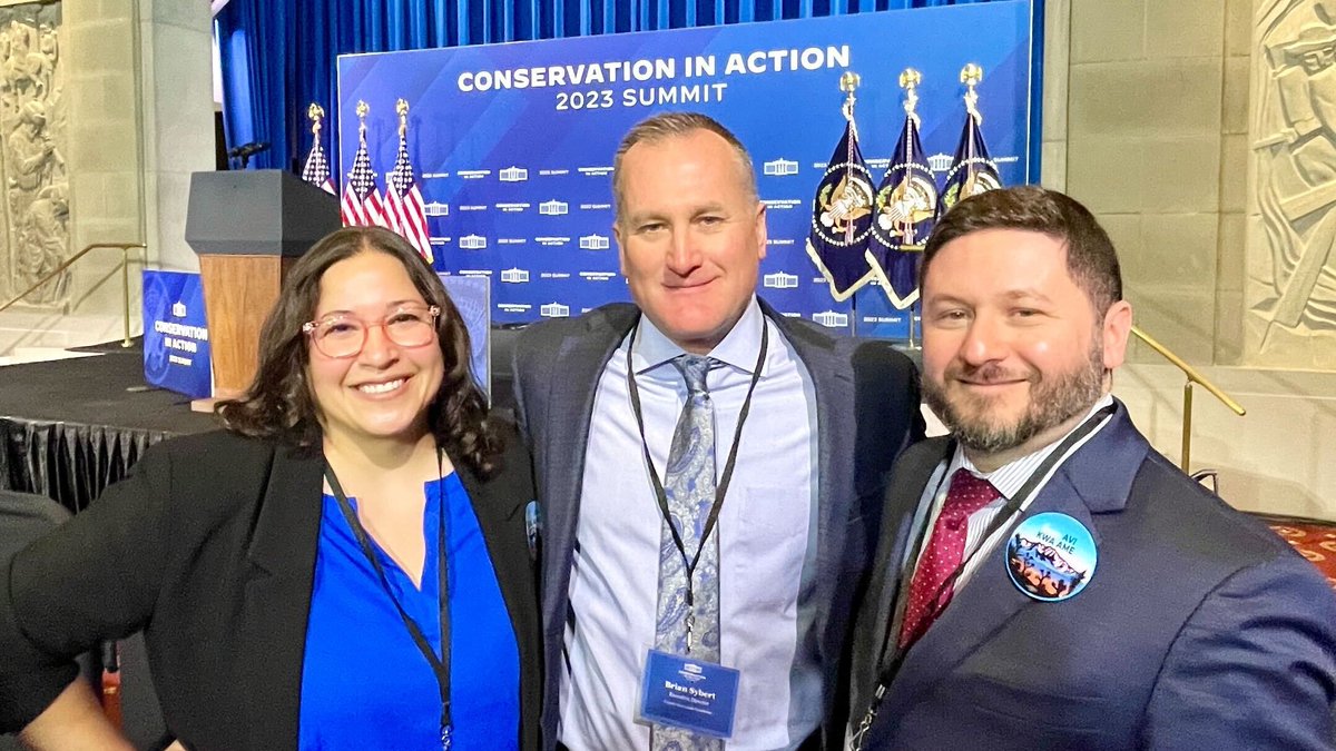 We're honored to be at the Conservation in Action Summit where @POTUS will designate #AviKwaAme & #CastnerRange National Monuments! Here's some of our fabulous team in attendance (left-right): CLF Program Director Bertha, Executive Director Brian, and Gvt. Affairs Director David.