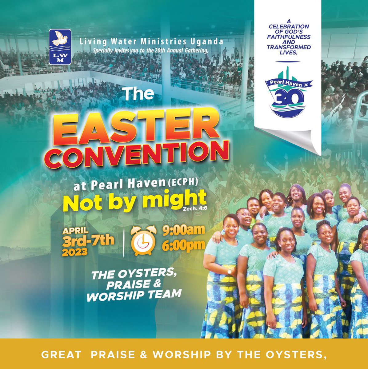 It's 12 days to go and we cant wait.
Don't miss  The Oysters, praise and worship team this Easter Convention at Pearl Haven as they ministers in great worship and praise songs 

For more details:📲0700672797 &amp; 0701475902
#PHCCat30
#ECPH23