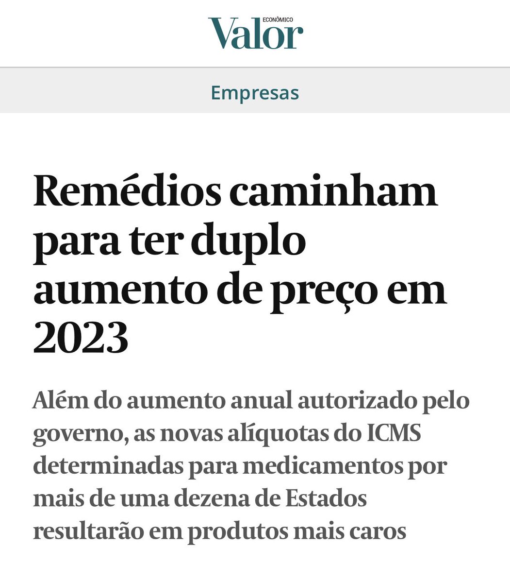 nlida64065669's tweet photo. A partir de 1º de abril, as novas alíquotas de ICMS determinadas para remédios por mais de uma dezena de Estados, para compensar a limitação do tributo estadual incidente sobre combustíveis e energia, resultarão em produtos mais caros. https://t.co/uJpeL0vbYG