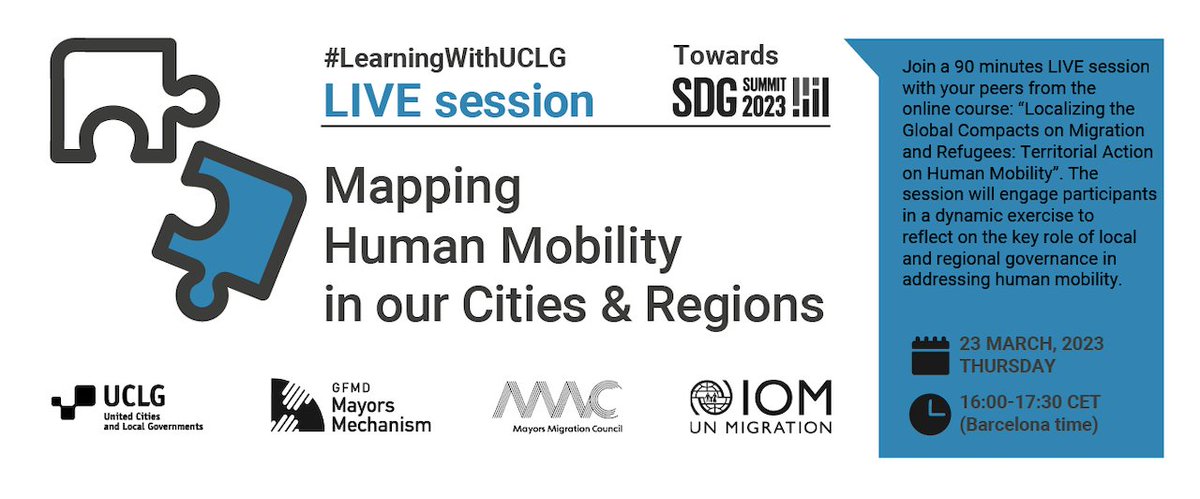 🗓️Join Thursday's #LearningWithUCLG Live Session to engage in interactive storytelling/mapping exercise discussing how cities #FightRacism and ensure dignified &amp; human-rights based approaches to #HumanMobility 

👉us06web.zoom.us/meeting/regist…

#LampedusaCharter #NotaBorderTale