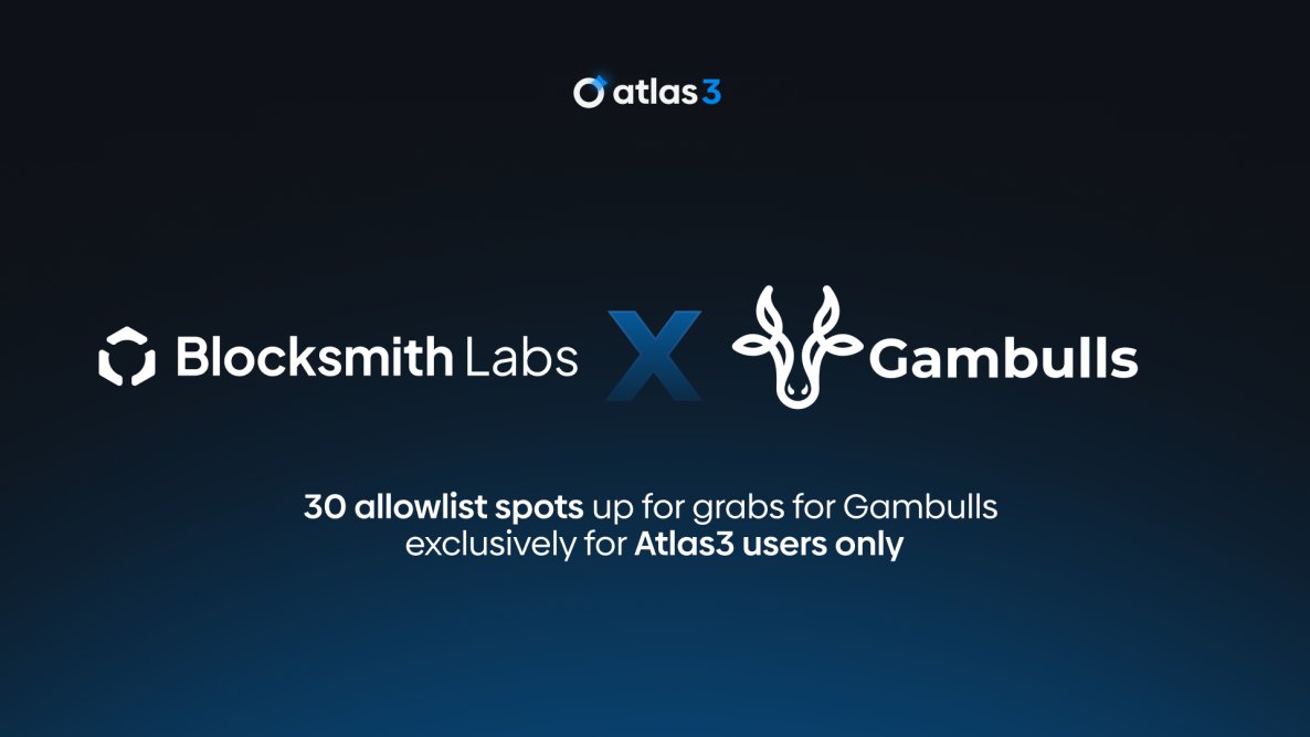 Blocksmith Labs (@blocksmithlabs) on Twitter photo Exclusive giveaway for all Atlas3 users is now live in collaboration with <a href="/GambullsCasino/">Gambulls.com</a>
Good luck! 🫡
atlas3.io/project/blocks… Exclusive giveaway for all Atlas3 users is now live in collaboration with <a href="/GambullsCasino/">Gambulls.com</a>
Good luck! 🫡
atlas3.io/project/blocks…