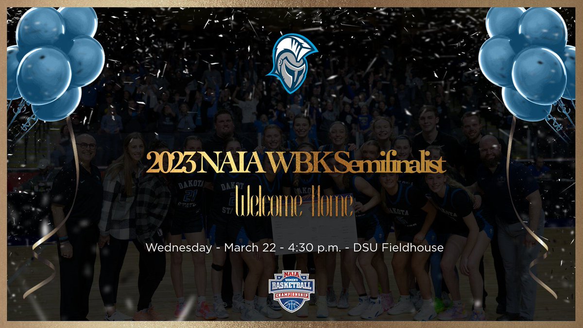 DSU_Athletics's tweet photo. 🚨 🏆  

W 🏀 

Coming home with the trophy from the NAIA National Tournament!  Join us in celebrating the Trojan women's basketball historic season at DSU Fieldhouse Wednesday (March 22) at 4:30 p.m.!

Read more ▶️  https://t.co/ipDUFWdwQI

#TrojanNation⚔️  #LoyaltoBlue https://t.co/l2LHs62vQE
