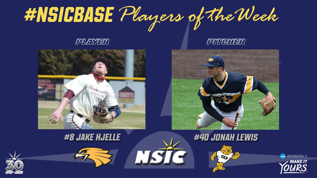 #NSICBase Release No. 7
#NSICPOW
Player: #8 Jake Hjelle – Minnesota Crookston
Pitcher: #40 Jonah Lewis – Concordia-St. Paul

Full Release at: northernsun.org/news/2023/3/21…