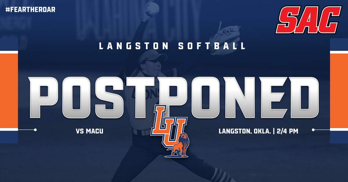 LangstonSports's tweet image. Due to weather, today's #LUSB matchup with MACU is postponed until tomorrow! 

📅 March 22
🆚 MACU
📍 Langston, Okla.
🕕 2/4 pm

#goLions #FeartheRoar