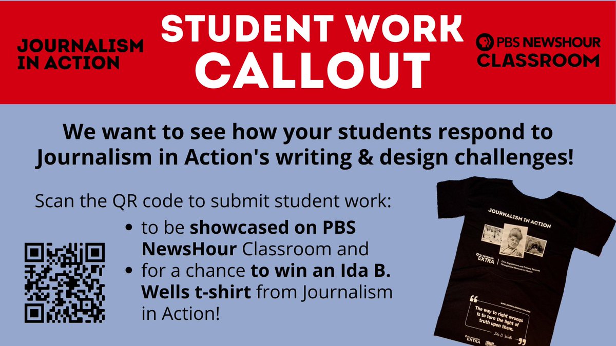NewsHourExtra's tweet photo. Teachers, Families, Students:
Learn more about Student Voice opportunities using PBS @NewsHour Classroom's https://t.co/Mtec4nXfND website here & to upload submissions: https://t.co/5HXiTO40Hw
#edutwitter #newsliteracy #engchat #nche23 #teachingwithprimarysources https://t.co/cD0FN3KK8l
