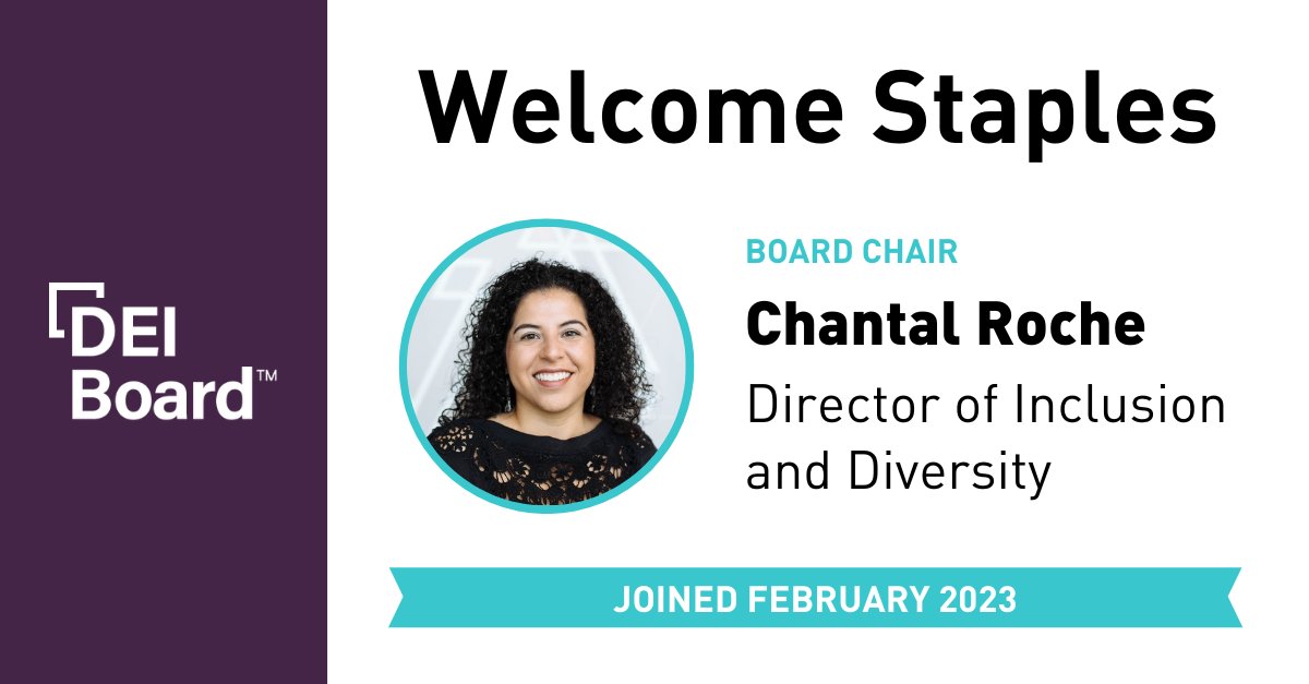 DEIBoard's tweet image. We&apos;re thrilled to welcome @StaplesStores into our #community, along with Director of Inclusion &amp;amp; Diversity Chantal Roche, who leads their membership as Board Chair. Welcome to the #DEIBoard, Chantal! #DEIleaders