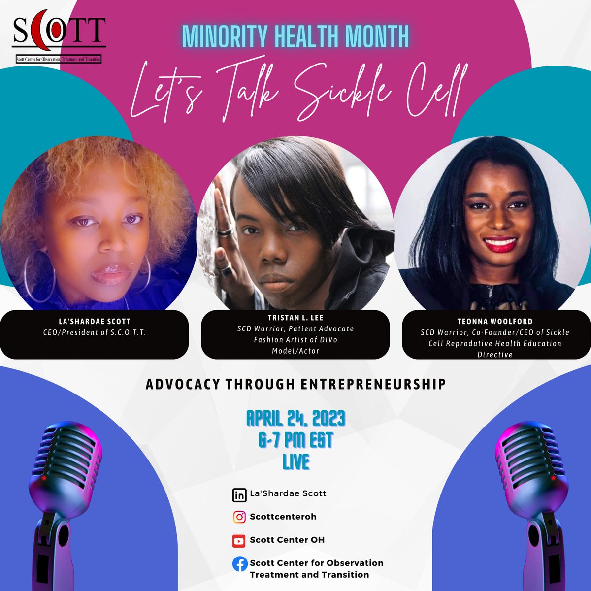 FutureDrScott's tweet photo. This April, the Scott Center for Observation Treatment and Transition will highlight Minority Health Month in an effort to raise awareness of health disparities that impact people of color. (Part2)

Tune in on 
Youtube: @Scott Center OH
LinkedIn: @La'Shardae Scott https://t.co/JYc6tn3Vj3