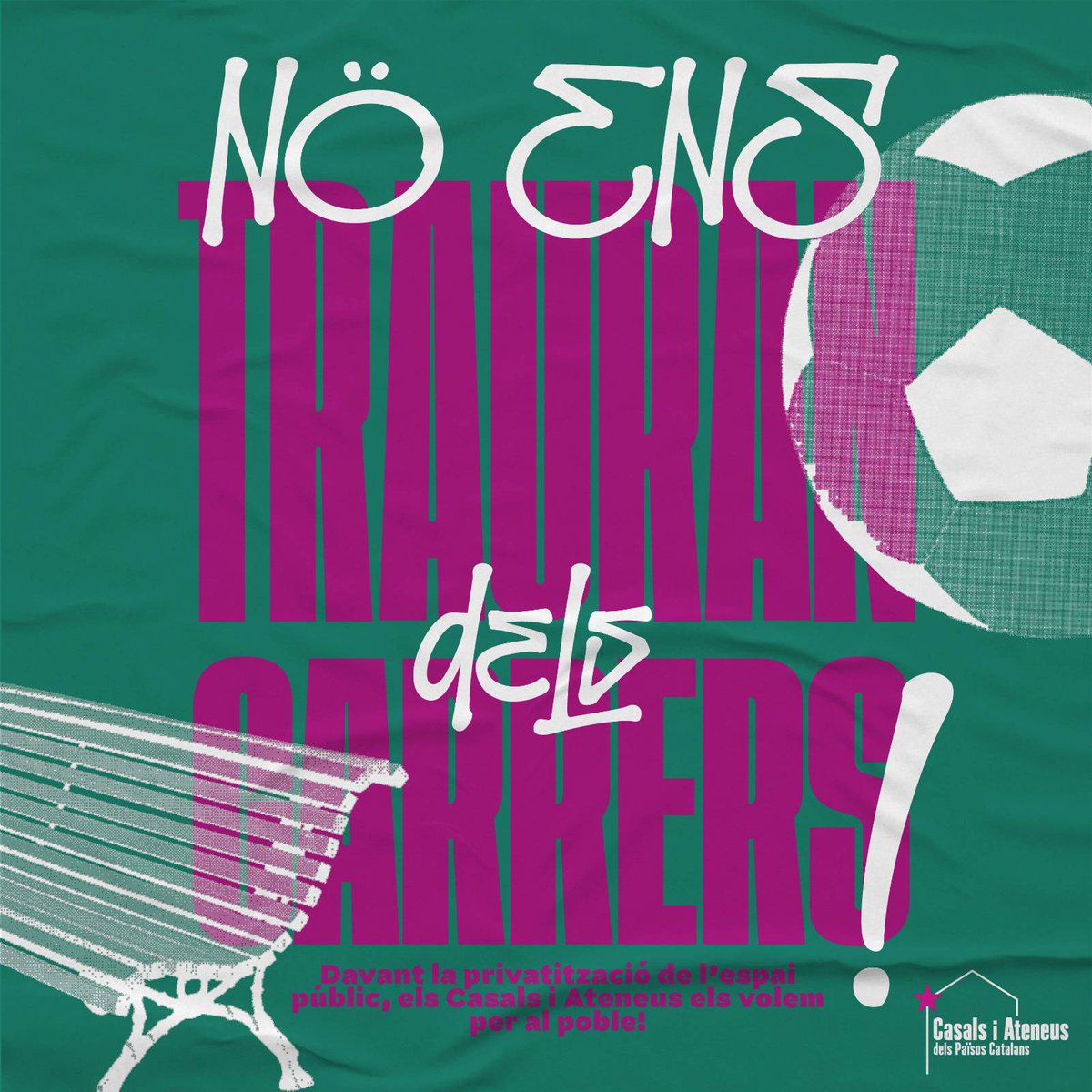 CasalsiAteneus's tweet photo. 𝗡𝗢 𝗘𝗡𝗦 𝗧𝗥𝗔𝗨𝗥𝗔𝗡 𝗗𝗘𝗟𝗦 𝗖𝗔𝗥𝗥𝗘𝗥𝗦‼️

Fem pública la nostra campanya nacional! La Xarxa de Casals i Ateneus dels Països Catalans exigim a les administracions públiques que cessin amb els seus atacs a la nostra activitat a places i carrers,
#NoEnsTrauranDelsCarrers https://t.co/wHUKv80QYE