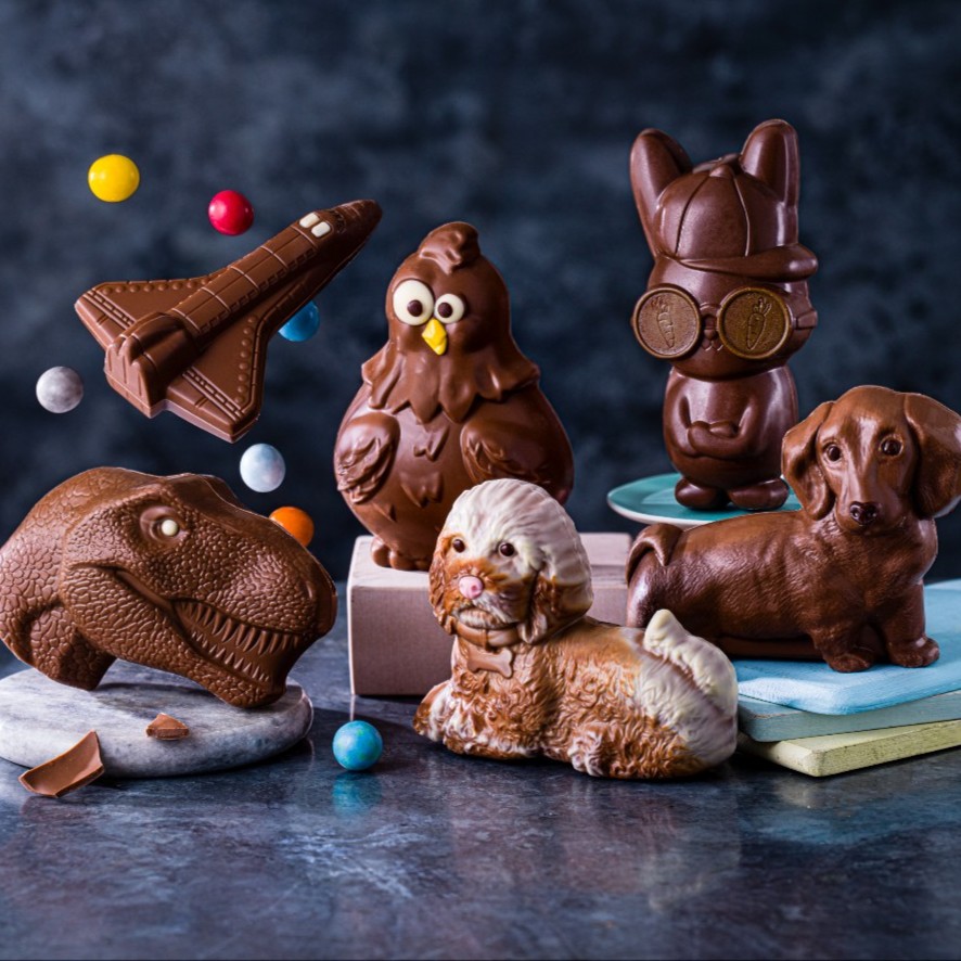 marksandspencer's tweet photo. It’s nearly Easter, and what better way to get in the mood than with our fun chocolatey characters? 🍫🤩 From the Chocosaurus Rex to the Space Eggsplorer, these treats are all made from smooth, decadent milk chocolate.🦖🚀 https://t.co/eKMZvPQKlz