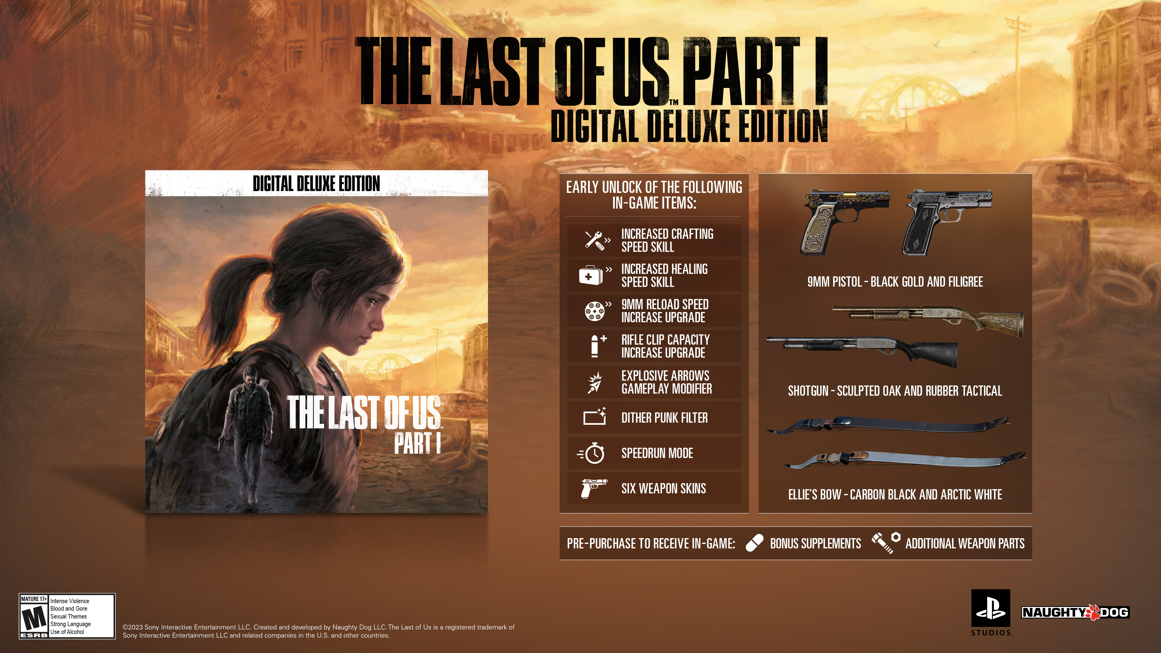 Naughty Dog on X: ONE WEEK until The Last of Us Part I debuts on PC!  There's still time to pre-purchase the Digital Deluxe edition, which comes  with early unlocks of in-game