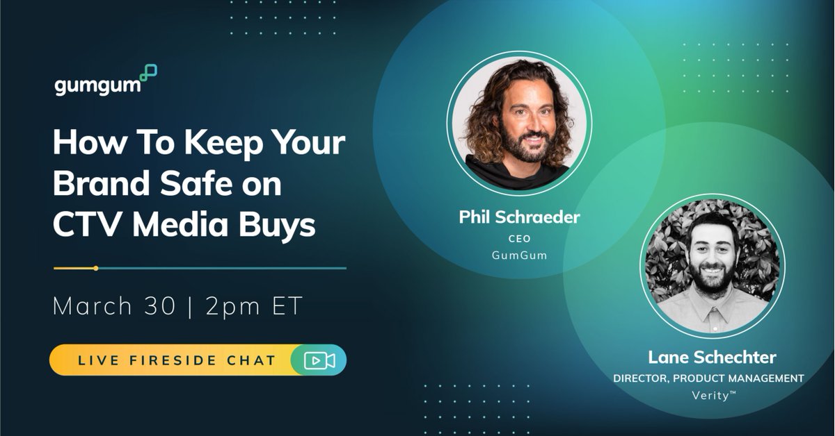 With no set industry protocol that protects the brand's safety on CTV content, how can we, as marketers, ensure that our clients' ads run in suitable environments? Join GumGum for a LinkedIn Live to find out how.

RSVP now. bit.ly/3LBPUUn