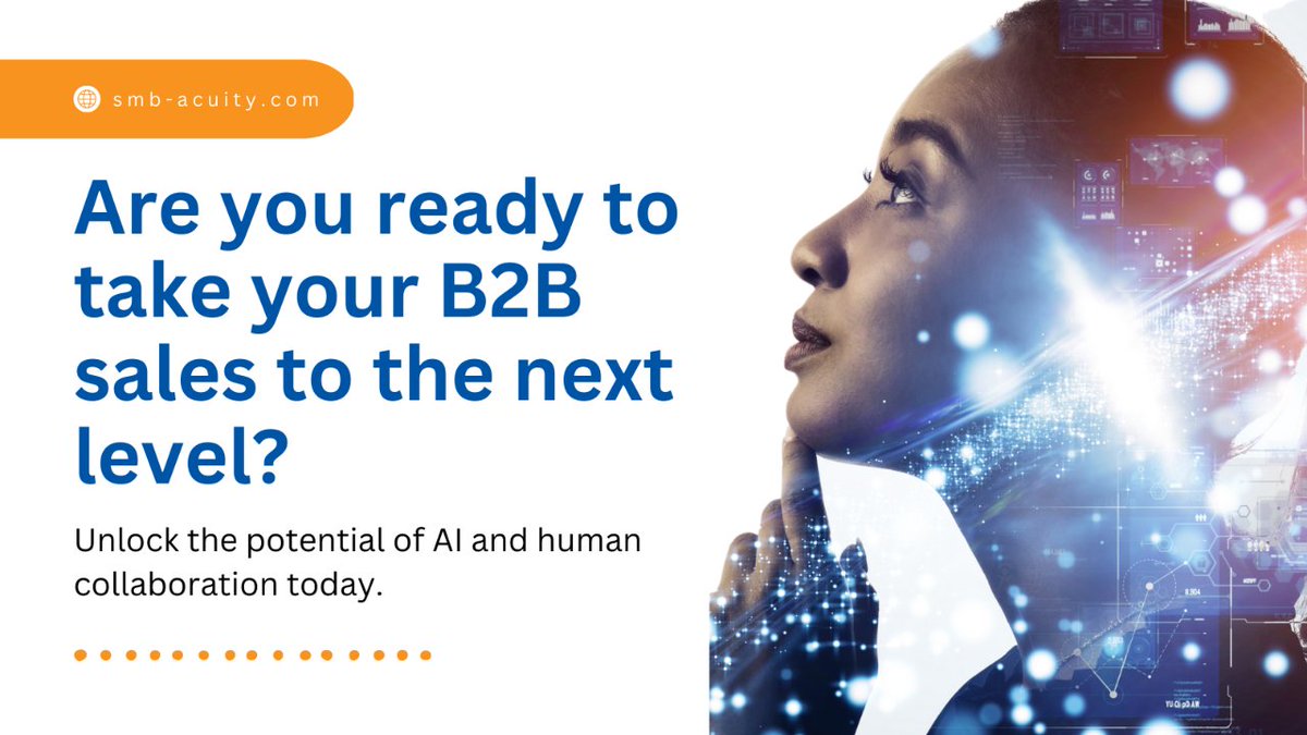 Are you ready to take your B2B sales to the next level? Unlock the potential of AI and human collaboration today. Check our latest blog smb-acuity.com/unlocking-the-…
#B2B
#AIinB2B
#humanversusAI
#SMBacuityupdate