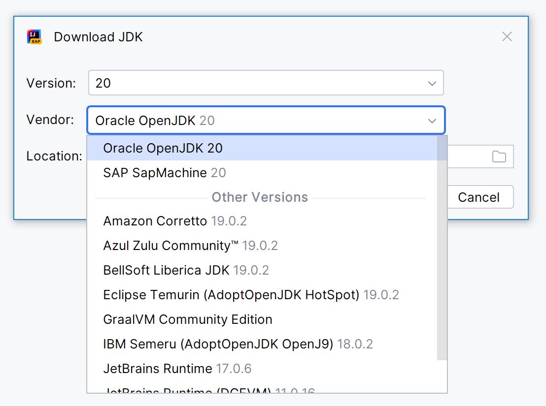 tagir_valeev's tweet image. You can download #Java20 right from #IntelliJIDEA from project structure window. Oracle and SAP builds are already available. No need to update or even restart IDE.