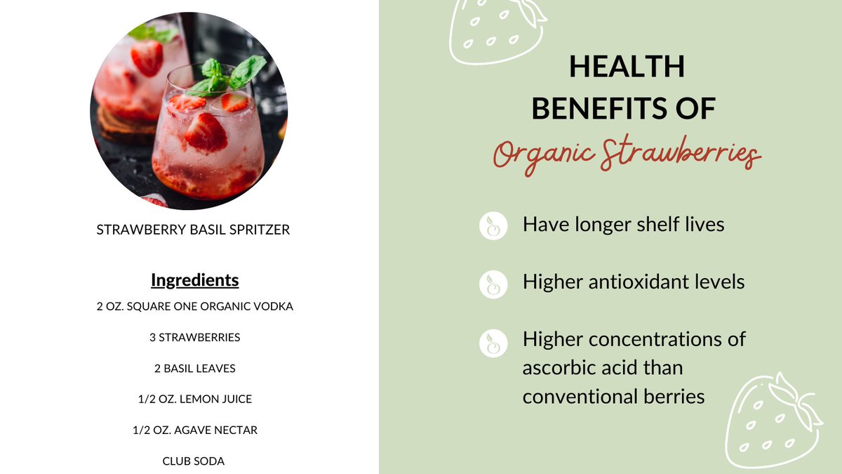 Get ahead of the curve for #StrawberrySeason with our fave Strawberry Basil Spritzer recipe from <a href="/SQ1Organic/">Square One Organic Spirits</a>! Packed with antioxidants, look for organic berries to reap the benefits. Your tastebuds will thank you! 🍓🍹 #organic #cocktailrecipe bit.ly/3LwCbOO