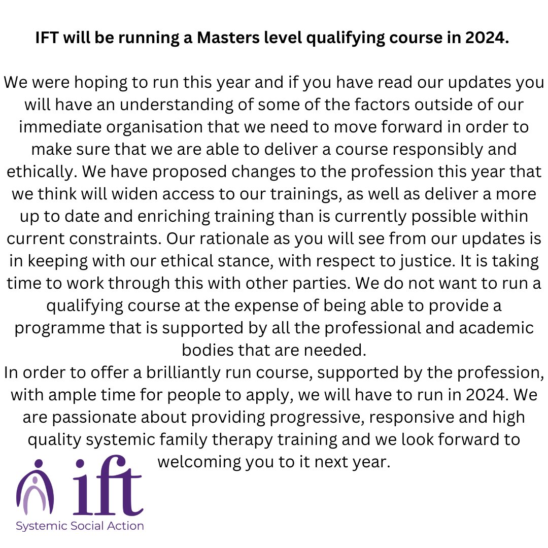 Email info@ift.org.uk to receive updates.
