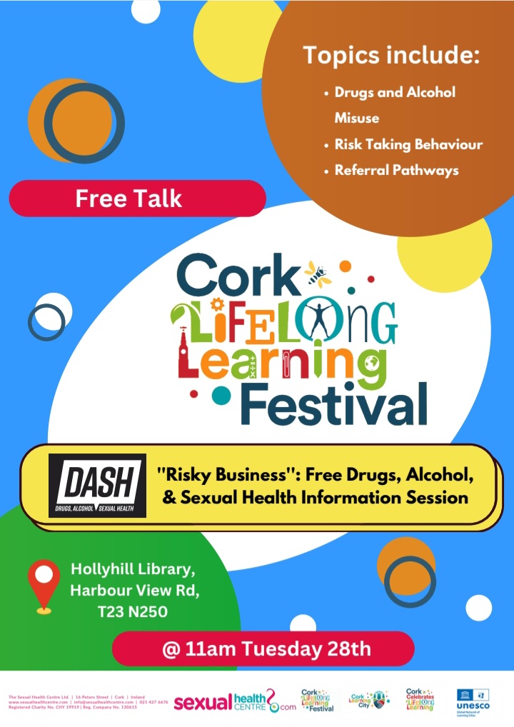 DASHMobileUnit's tweet image. We will be in Hollyhill Library next week from 11am for @learning_fest 

We will have an information session on drug and alcohol use and risk taking behaviour. 

Come along on the day to meet the team and find out more about DASH! 

#DASH #drugandalcohol #sexualhealth #support