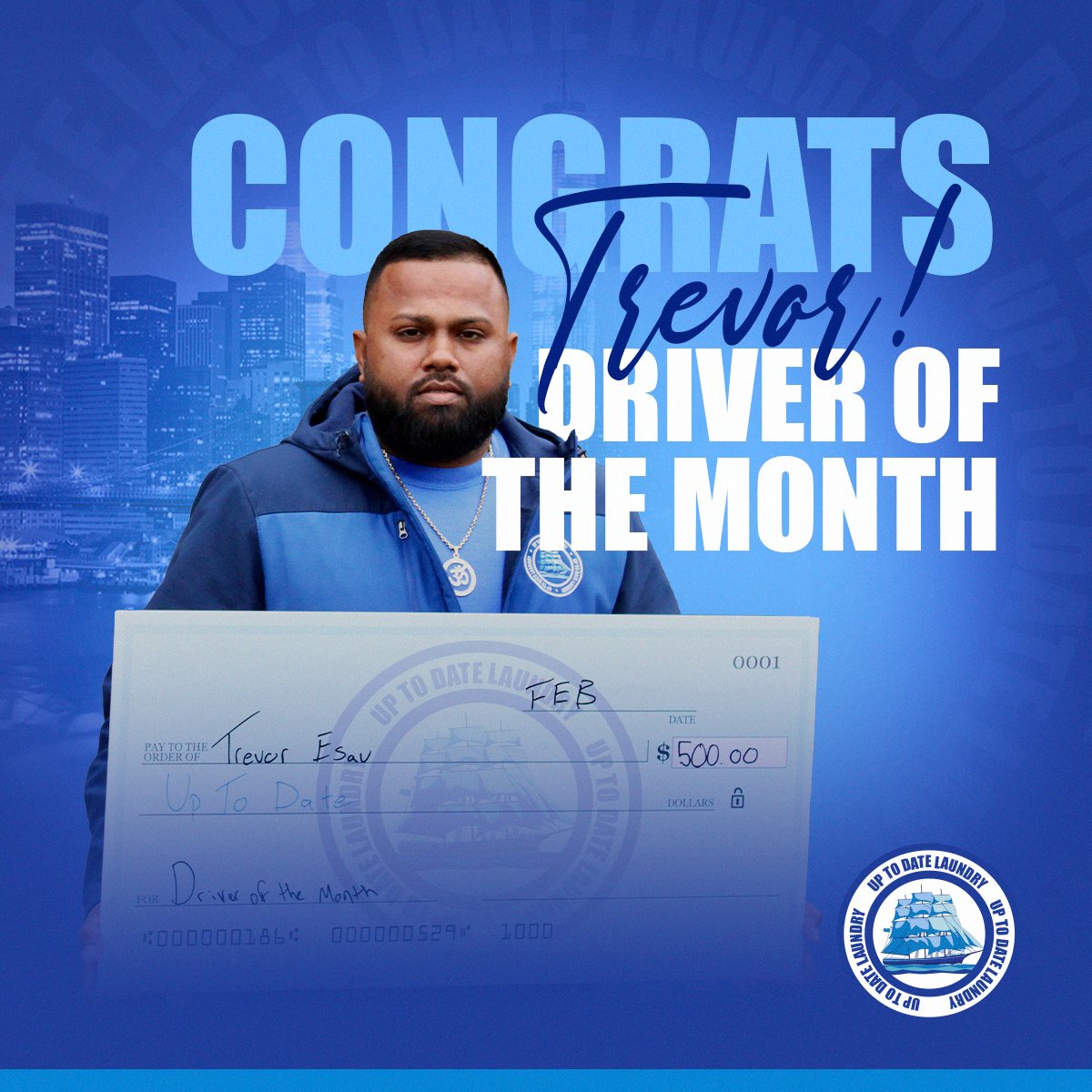 Congratulations are in order for our very first Driver of the Month, Trevor Esau! 🎉 Trevor is a valued member of the Up To Date Laundry family, and we couldn't be more grateful for his hard work. Thank you for all that you do, Trevor!