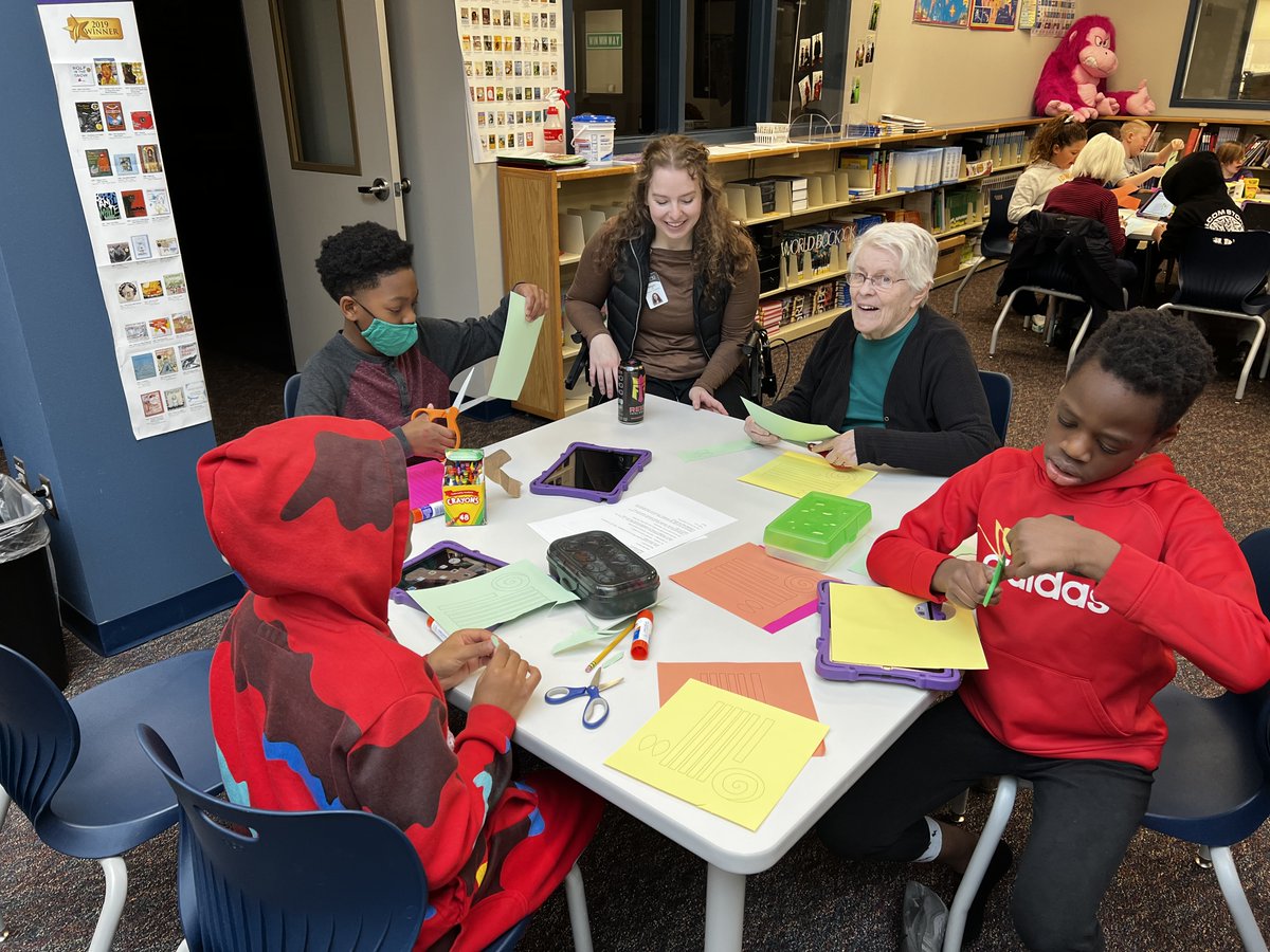 JohnstonCSD's tweet photo. In an intergenerational partnership, four Brio Retirement Community residents visited Horizon Elementary and did a craft with 4th graders. As part of the school's Leader in Me Service Learning Action Team, Horizon has coordinated Brio to visit at least five times this spring. https://t.co/N9eDJlmBB2