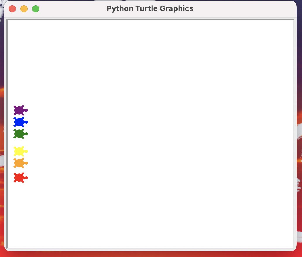 SimonHardt2's tweet image. Building a turtle race in #Python 🐍. Next step: Get the turtles to move forward at a random pace. ;-) #codingchallange