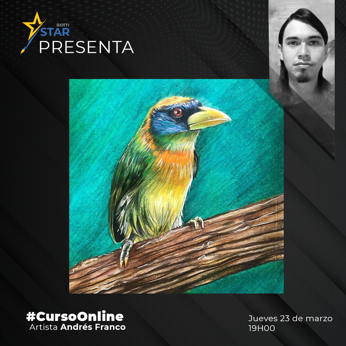 ClubGotti's tweet photo. GOTTI STAR te invita a su #CursoOnline Pintando con lápices de colores y las Estrellas con el artista Andrés Franco @andison83 e invitado de lujo
Fecha Este Jueves - 19h00
#GiottoLyraEcuador #AprenderTransforma #cursosonlineecuador #cursosonline #arte #tendencias #cursodepintura https://t.co/LPvR5Vtguy
