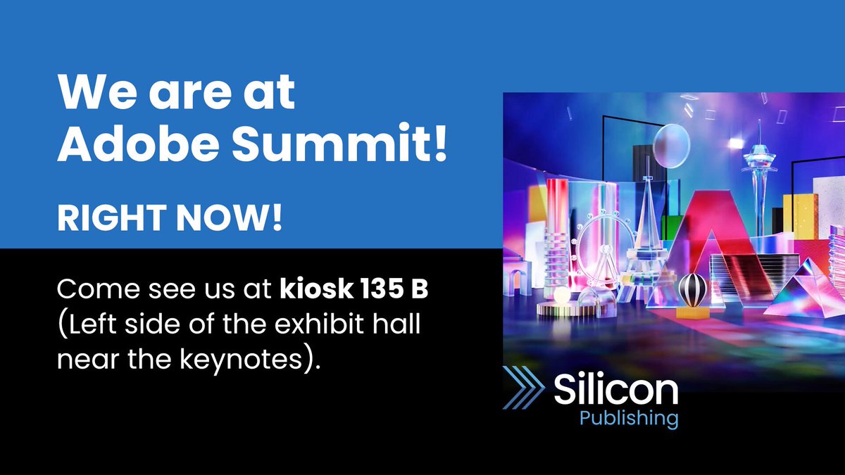 SiliconP's tweet image. Exciting news! 📢
Silicon Publishing is at the #AdobeSummit in Las Vegas from March 21-23, 2023! 
Join us and get ahead of the latest tech trends and strategies! 👀
#WebToPrint #DigitalMarketing #OnlineEditing