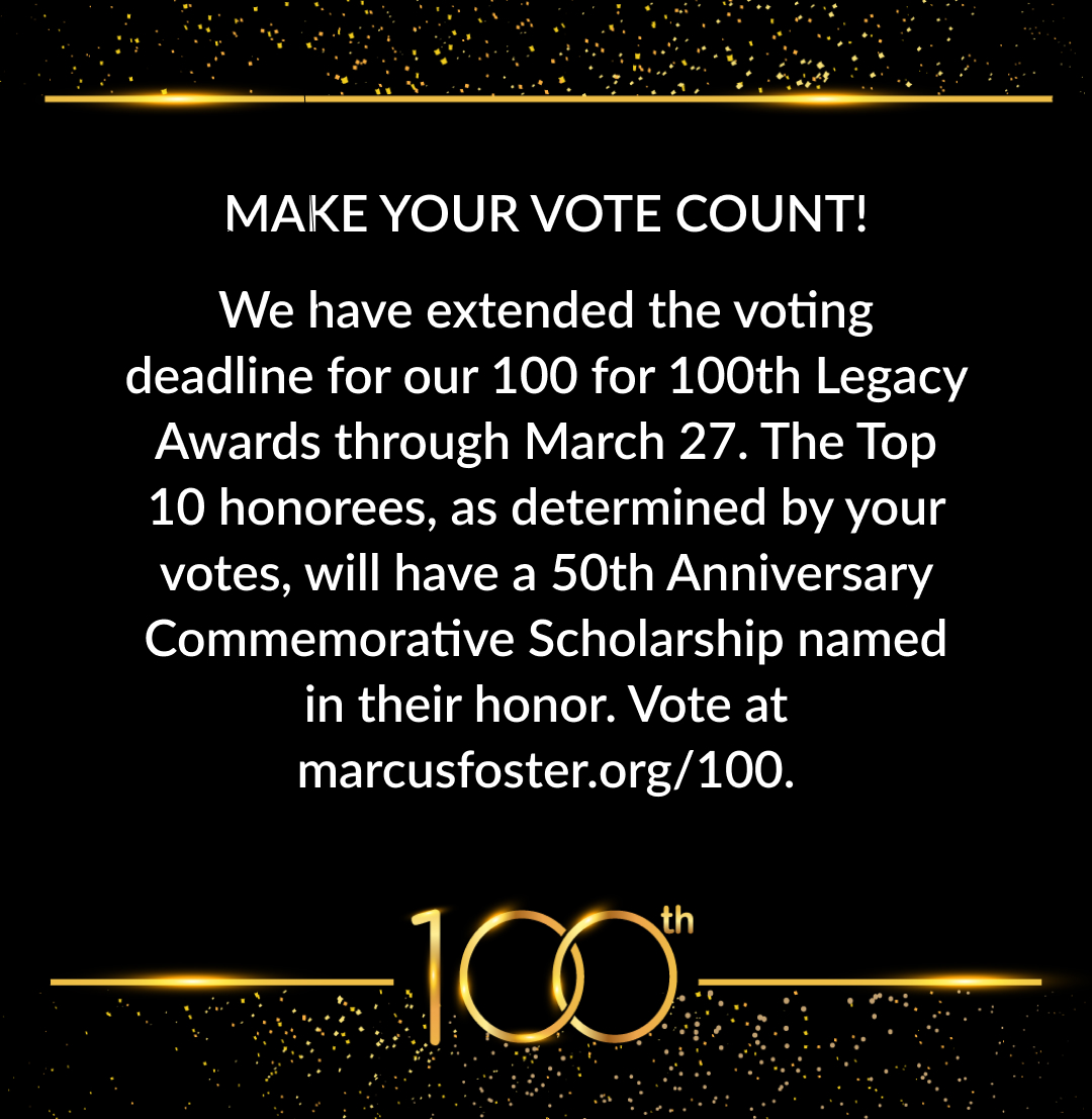 marcusfosterei's tweet photo. You still have time! Our honorees are grouped in the following categories: Champions for Inclusion and Belonging; Innovators for Equity; Visionaries for Diversity; and Warriors for Justice. Vote early, vote often, vote now! https://t.co/DHiTZoGlYS