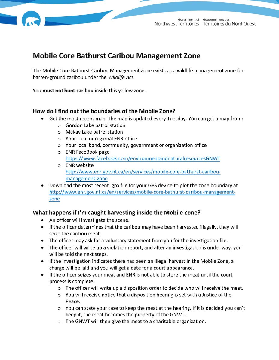 Mobile Core Bathurst Caribou Management Zone Regulations – March 21, 2023 update. This Zone was implemented in order for the protection and conservation of the Bathurst caribou herd. Next update on March 28, 2023. For info, visit: enr.gov.nt.ca/en/services/vi…