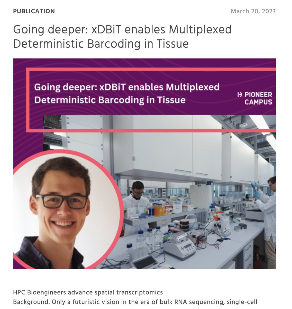 xDBiT=#multiplexed #spatialomics across tissues-accelerated insights into multi-organ (dys)function pioneercampus.org/themenmenue-re… Fruitful #Pioneer collab of recruits from @CRUK_CI @celia4science & @StanfordMed @Meier_Lab striving @HelmholtzMunich @CompHealthMuc @helmholtz_diabc🔬🧬🎇