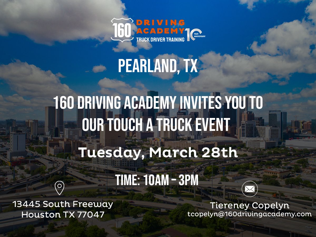 Join Us for Our Touch A Truck Event. Get Up Close and Personal With Our Fleet on 160 Driving Academy Touch A Truck Event in Pearland, TX. #160drivingacademy #pearlandtx #houstontx #touchatruck #event