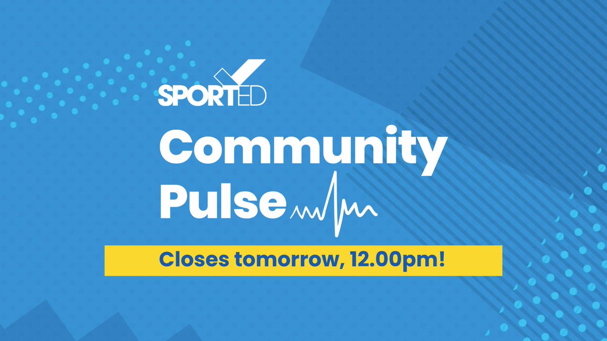 There's still time for members to complete the Sported Community Pulse - but don't delay, it closes tomorrow at midday ⏰

Your responses will shape what we deliver for you in the coming months, so make sure you complete it now!

surveymonkey.co.uk/r/Pulse_March_…