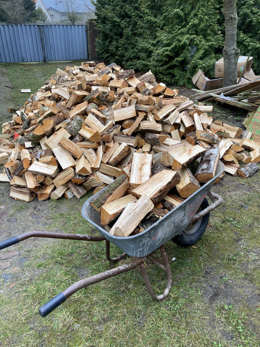 Mein im September bestelltes Kaminholz ist da. Also die 1. Hälfte. Wegen dem dummen Kabelgraben muss jetzt alles per Hand 50m weiter karren. Seufz