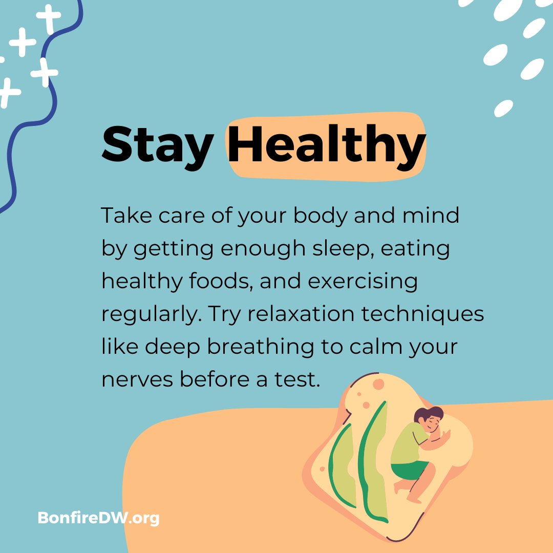 bonfire_dw's tweet image. Test-taking can be nerve-wracking, but there are ways to manage that anxiety and show off what you know! 

Some tips to help you feel your best on test day: stay healthy, manage your time, and think positively. 

Remember, you got this! 

💪 #testtakingtips #testanxiety