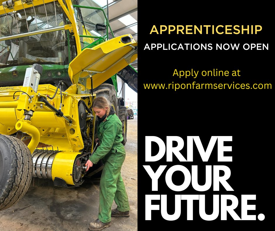 RiponFarmServ's tweet photo. 𝗔𝗽𝗽𝗿𝗲𝗻𝘁𝗶𝗰𝗲𝘀𝗵𝗶𝗽 𝗮𝗽𝗽𝗹𝗶𝗰𝗮𝘁𝗶𝗼𝗻𝘀 𝗻𝗼𝘄 𝗼𝗽𝗲𝗻!
Combine paid employment with training &amp; qualifications with a John Deere Apprenticeship. Find out more https://t.co/lHKztq7iVd
#driveyourfuture https://t.co/itkZjVoTyZ