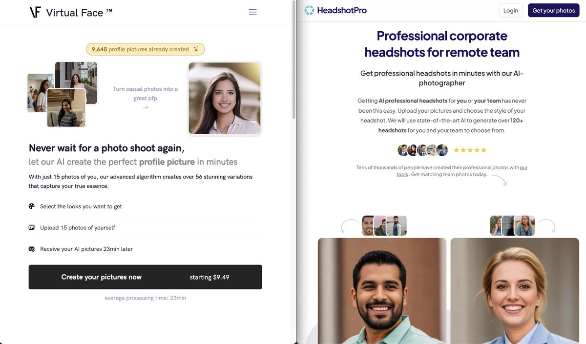 swyx's tweet photo. this is the new AI startup reality:

2 AI headshot apps launched within 3 hours of each other.

both beautifully designed, getting a pile of upvotes and traffic.

I predict they'll get a bunch of signups, and most will churn.

Then what? https://t.co/PXMpl0L6yM